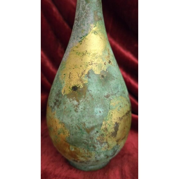 Rare Japan - Vintage Bronze Bud Vase - Mottled Metal Tear Drop - 8.5" - Picture 4 of 5